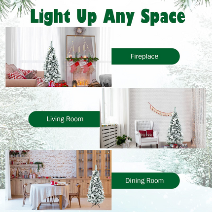 Goplus Snow Flocked Pencil Christmas Tree, Hinged Artificial Skinny Xmas Tree with White Berries - GoplusUS