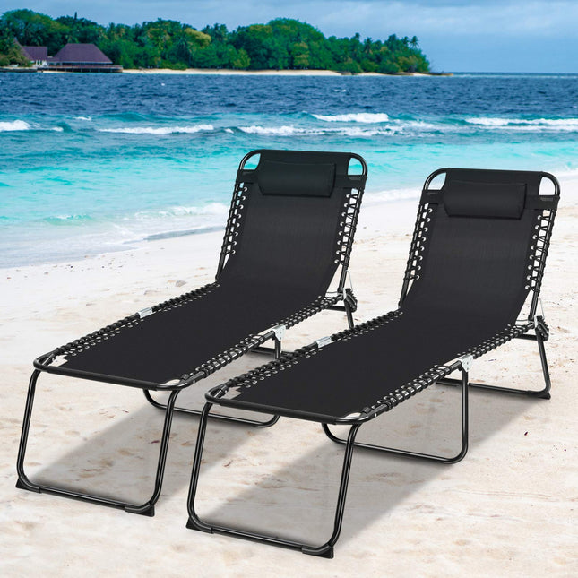Folding Beach Lounge Chair Black/Gray) - GoplusUS