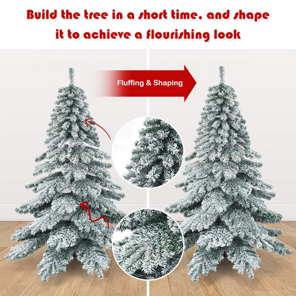 Goplus Snow Flocked Artificial Christmas Tree, Hinged Alaskan Pine Tree with Metal Stand, 100% New PVC Material - GoplusUS