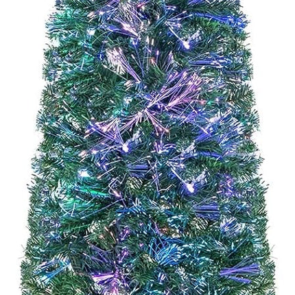 Goplus Pre-Lit Fiber Optic Slim Pencil Christmas Tree with Colorful Lights