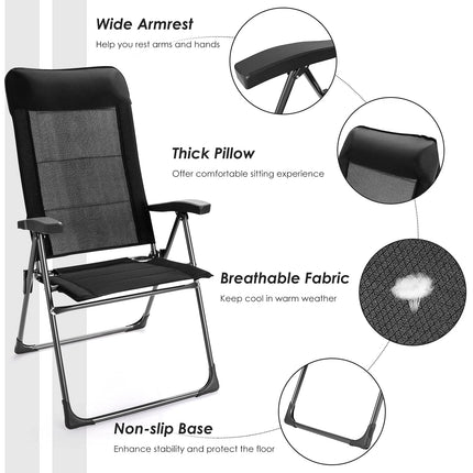 Folding Patio Sling Chairs, Portable Dining Chair with Headrest - GoplusUS