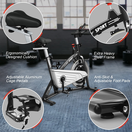 Indoor Exercise Cycling Bike, Smooth Belt Drive Stationary Bike W/ Heart Rate, LCD Monitor - GoplusUS