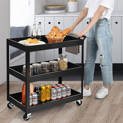 3-Tier Utility Cart, Heavy Duty Commercial Service Tool Cart w/Lockable Wheels - GoplusUS