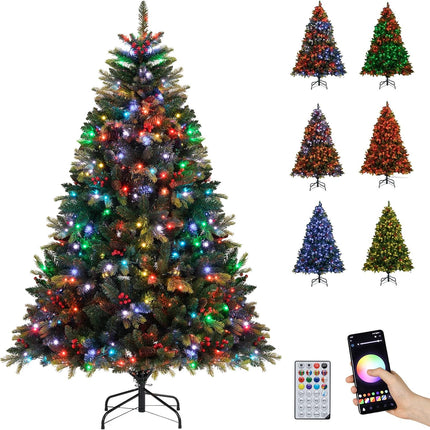 Goplus Smart Pre-Lit Artificial Christmas Tree with Remote Control & Twinkling Modes