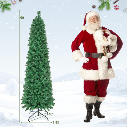 Goplus Pre-Lit Fiber Optic Slim Pencil Christmas Tree with Colorful Lights