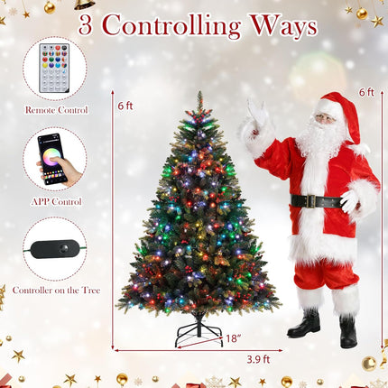 Goplus Smart Pre-Lit Artificial Christmas Tree with Remote Control & Twinkling Modes