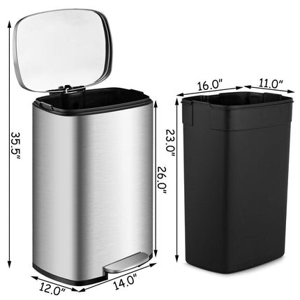 Goplus 50 Liter / 13.2 Gallon Stainless Steel Step Trash Can - GoplusUS