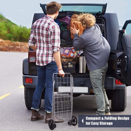 Jumbo Folding Shopping Cart for Grocery Laundry Book Luggage Travel - GoplusUS