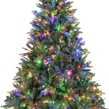 Goplus Pre-Lit Artificial Christmas Tree, Hinged Xmas Tree with Warm-White & Multi-Color LED Lights