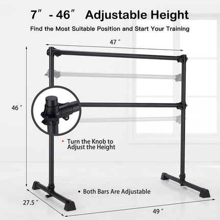 Goplus Double Ballet Barre Bar, Portable 4 FT Freestanding Dancing Bar w/ 7" - 46" Adjustable Height - GoplusUS
