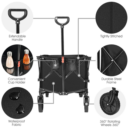 Goplus Collapsible Wagon Cart, 7.5Cu. ft Easy to Fold Garden Utility Trolley w/ Carry Bag (Black) - GoplusUS