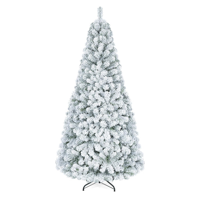 Goplus 6FT/7.5FT/9FT Artificial Christmas Tree | Unlit Flocked White Snow Xmas Tree Hinged