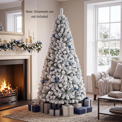 Goplus 6FT/7.5FT/9FT Artificial Christmas Tree | Unlit Flocked White Snow Xmas Tree Hinged