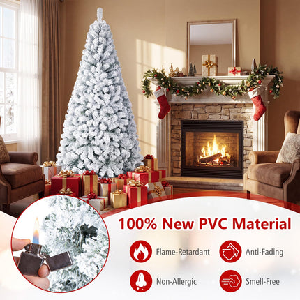 Goplus 6FT/7.5FT/9FT Artificial Christmas Tree | Unlit Flocked White Snow Xmas Tree Hinged