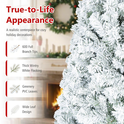 Goplus 6FT/7.5FT/9FT Artificial Christmas Tree | Unlit Flocked White Snow Xmas Tree Hinged