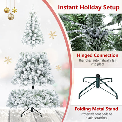 Goplus 6FT/7.5FT/9FT Artificial Christmas Tree | Unlit Flocked White Snow Xmas Tree Hinged
