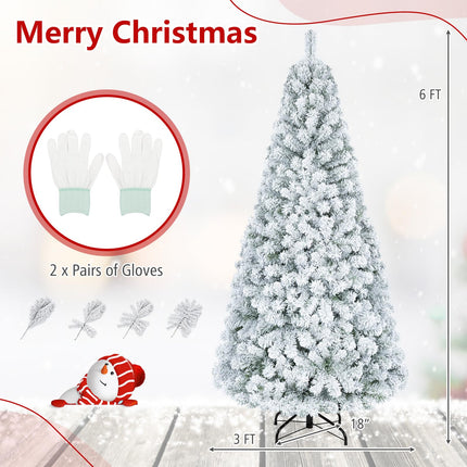 Goplus 6FT/7.5FT/9FT Artificial Christmas Tree | Unlit Flocked White Snow Xmas Tree Hinged