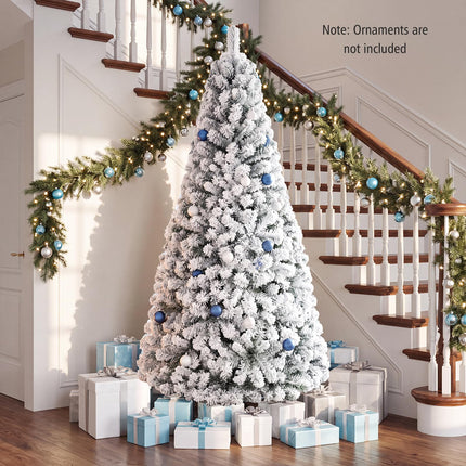 Goplus 6FT/7.5FT/9FT Artificial Christmas Tree | Unlit Flocked White Snow Xmas Tree Hinged