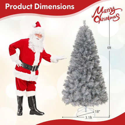 Goplus 5ft / 6ft /7ft  Pre-Lit Christmas Tree with Silver Tinsel Leaves & Upgraded Metal Stand