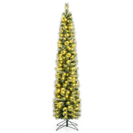 Goplus 6FT/7FT Pre-Lit Pencil Christmas Tree | Slim Holiday Xmas Tree Home Decoration
