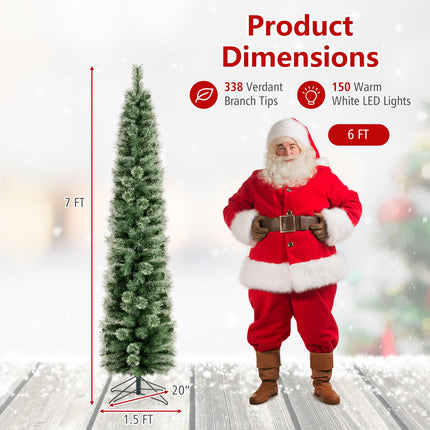 Goplus 6FT/7FT Pre-Lit Pencil Christmas Tree | Slim Holiday Xmas Tree Home Decoration