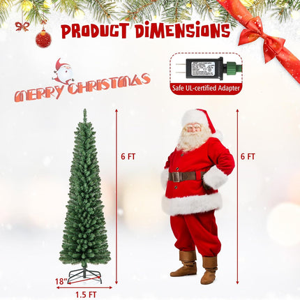 Goplus Pre-Lit Pencil Christmas Tree with Memory Wire Branch Tips & Warm White LED Lights