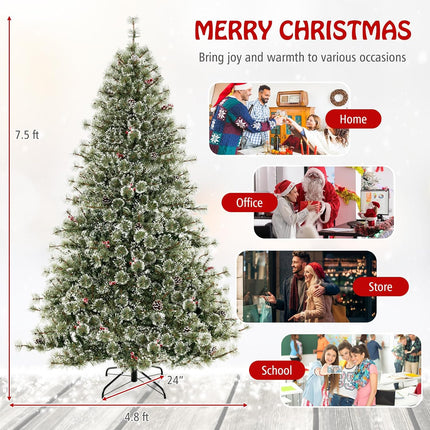 Goplus 6ft /7.5ft / 9ft Pre-Lit Artificial Christmas Tree, Hinged Xmas Tree with 360° Quick Power Connector