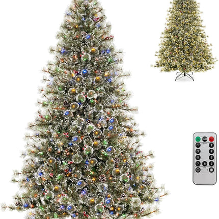 Goplus 6ft /7.5ft / 9ft Pre-Lit Artificial Christmas Tree, Hinged Xmas Tree with 360° Quick Power Connector