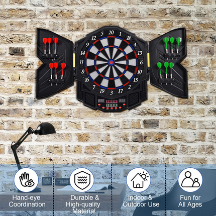 Professional Electronic Dart Board Cabinet Set Dartboard Game Room LED Display