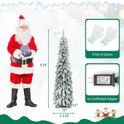 Goplus 4ft / 5ft Pre-Lit Flocked Christmas Tree with PVC Branch Tips & LED Lights