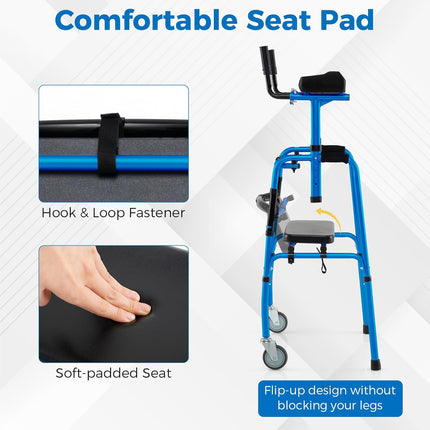 Goplus 450 Lbs Foldable Standard Walker with 5" Wheels and Removable Armrests