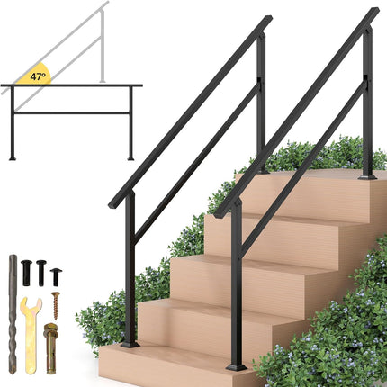Goplus Handrail for Outdoor Steps Metal Hand Rail Fits 0-5 Steps