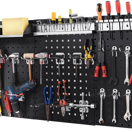 Goplus Pegboard Wall Organizer, 4ft Metal Garage Pegboard Tool Organizer