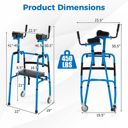 Goplus 450 Lbs Foldable Standard Walker with 5" Wheels and Removable Armrests