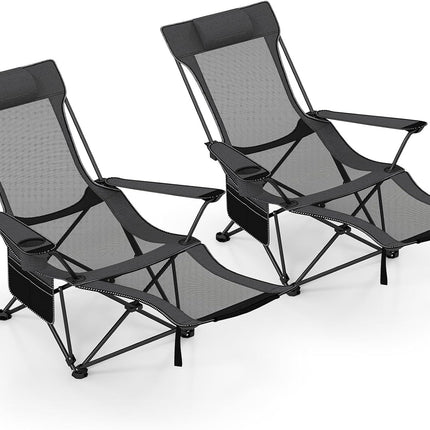 Goplu Camping Lounge Chair w/4-position Backrest Carrying Bag Removable Pillow
