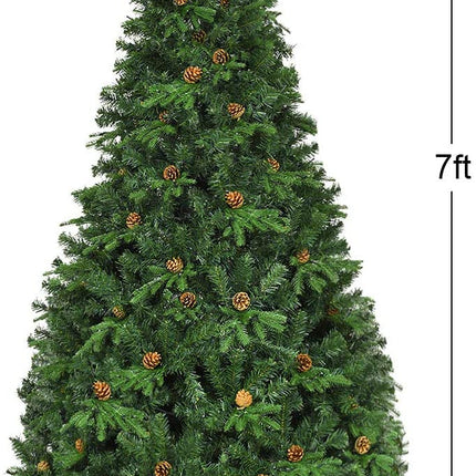 7ft Pre-Lit Artificial Christmas Tree, Premium Spruce Hinged Tree with 460 LED Lights - GoplusUS