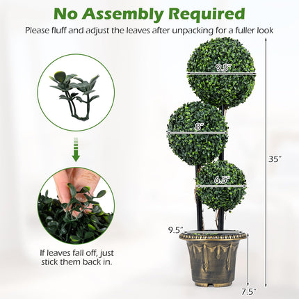 Goplus Artificial Boxwood Topiary Tree Sun-Protective Triple Ball Fake Plants Shrubs