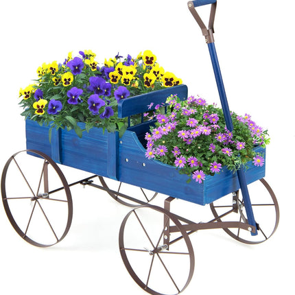 Wagon Planter, Decorative Wooden Garden Planter with Wheels