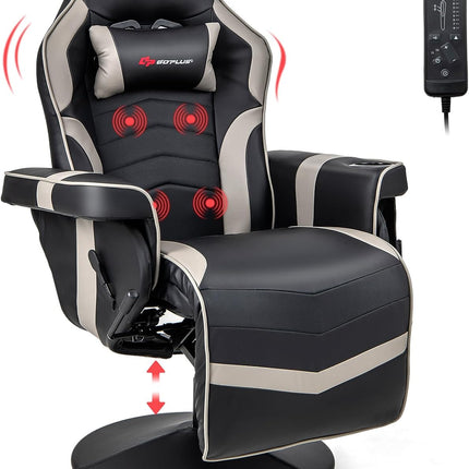 Goplus Gaming Chair, Height Adjustable Massage Video Game Chair with Retractable Footrest