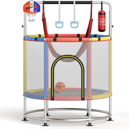 Goplus 55" Toddler Trampoline w/ Hammock Basketball Hoop & Punching Bag