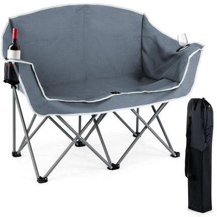 Goplus 2-Person Camping Chair w/2 Cup Holders | Oversized Duo Lawn Chair for Adults