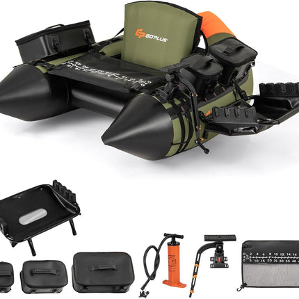 Goplus Inflatable Float Tube, Fishing Belly Boat with Fish Ruler, Pump, Storage Bag