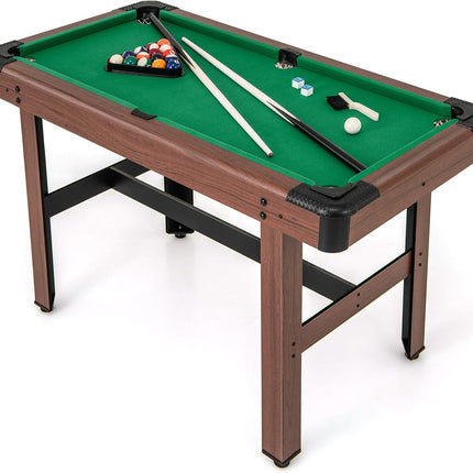 Goplus 48” Pool Table, Wooden Billiards Table w/ 2 Cue Sticks, 16 Balls, 2 Chalks, Triangle, Brush