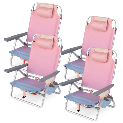 Goplus Portable Folding Beach Chairs with 5-Position Backrest & Padded Headrest
