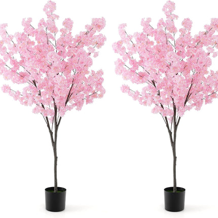 Goplus 6.5FT Artificial Cherry Blossom Tree, Pink Fake Flower Tree, Faux Floral Plant Blooming Tree in Cement Pot