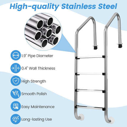 Goplus 4-Step Swimming Pool Ladder Heavy Duty Non-Slip Ladder