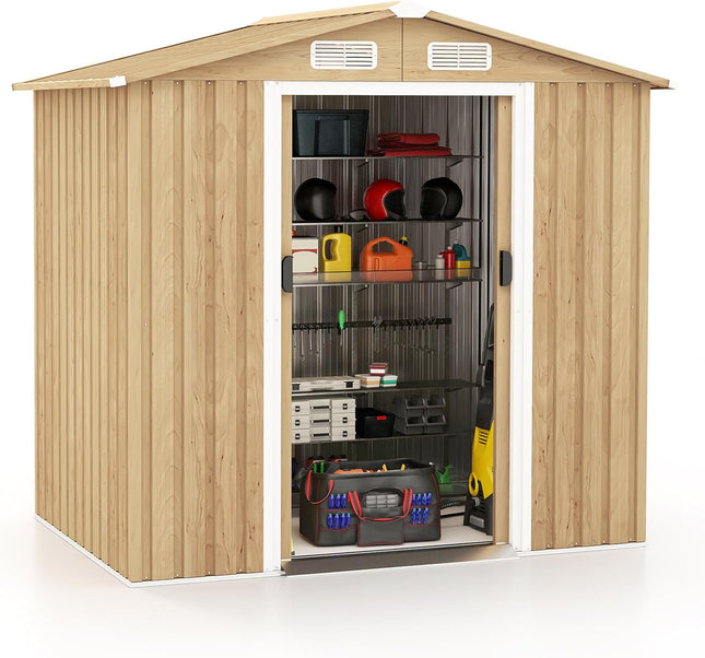 Goplus 6' x 4' Outdoor Storage Shed, Weather-Resistant Galvanized Metal Tool House