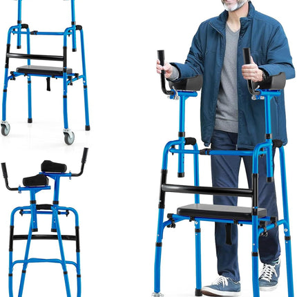 Goplus 450 Lbs Foldable Standard Walker with 5" Wheels and Removable Armrests