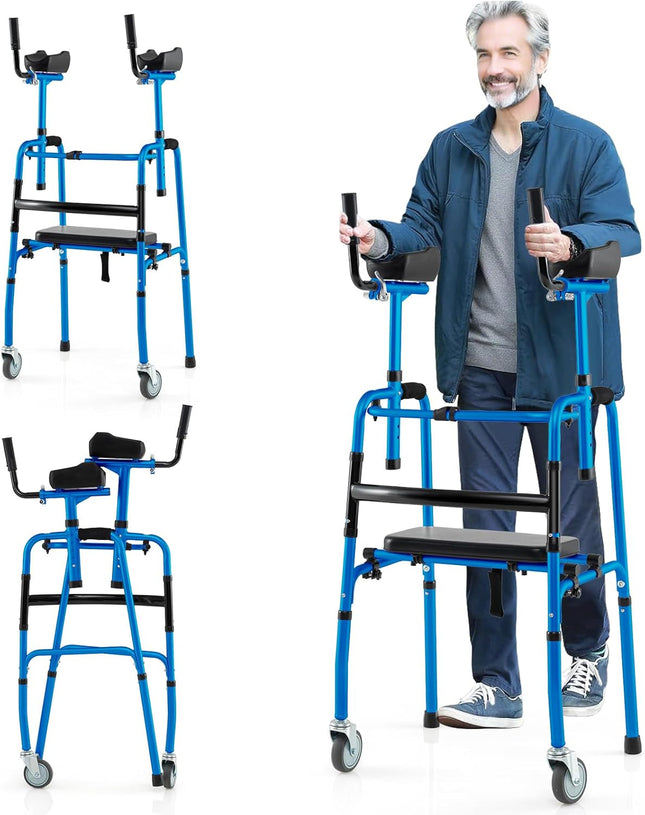 Goplus 450 Lbs Foldable Standard Walker with 5" Wheels and Removable Armrests