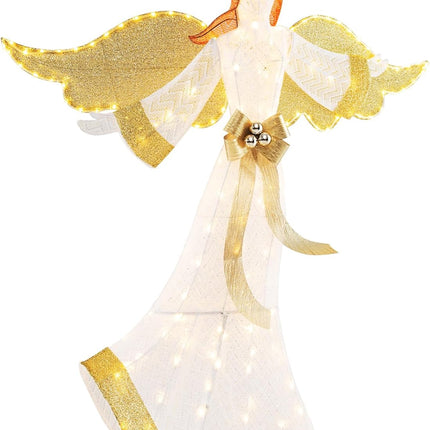 Goplus 5.2 FT Christmas Lighted Angel, Pre-Lit Winged Holiday Figure Angel with180 Warm White LED Lights